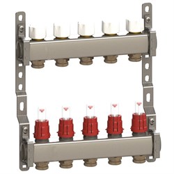 Коллектор General Fittings CX 1 х3/4 , 5вых., c клапанами, с расходомерами, сталь нерж. RBR91612400500 - фото 4497399