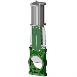 Задвижка шиберная ножевая Tecofi VGS4400-03N Ду150 Ру10 под силос, межфланцевая, корпус - чугун, уплотнение - нитрил, с пневмоприводом 2-стороннего действия D040-06590 - фото 5365454