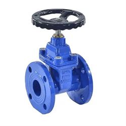 Задвижка клиновая Китай 30ч39р Ду80 Ру16 аналог МЗВ фланцевая синяя, корпус - чугун, уплотнение - EPDM, шток - сталь, обрезиненный клин, с гайкой Тмакс=80°C, со штурвалом и невыдвижным штоком D040-05591 - фото 5367844