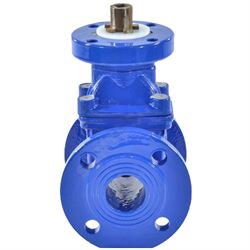 Задвижка клиновая Китай 30ч939р Ду150 Ру16 аналог МЗВ фланцевая синяя, корпус - чугун, обрезиненный клин, Тмакс=120°C, с невыдвижным штоком под привод D040-05574 - фото 5368267