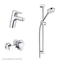 Комплект из смесителей KLUDI PURE EASY 3iв1 смес.д/раковины, смес.д/душа, душ.гарнитур (хром), 376850565 T0042124 - фото 5428245
