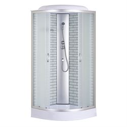 Душевая кабина Loranto 90*90*215 в комплекте с низким поддоном 13см. белый кирпичный узор, матовое стекло 4мм. Профиль  хром , CS-6690-13FW 90 T0062258 - фото 5445745
