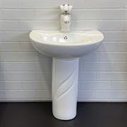 Раковина с пьедесталом COMFORTY комплект детский белый: раковина 0991W с донным клапаном DK-02 + пьедестал P0991W + смеситель 01W, 00-00008371 T0047873