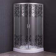 Душевой уголок COMFORTY 34F прозрачное стекло с рисунком цветы, с поддоном, 900*900*1950 T0050158